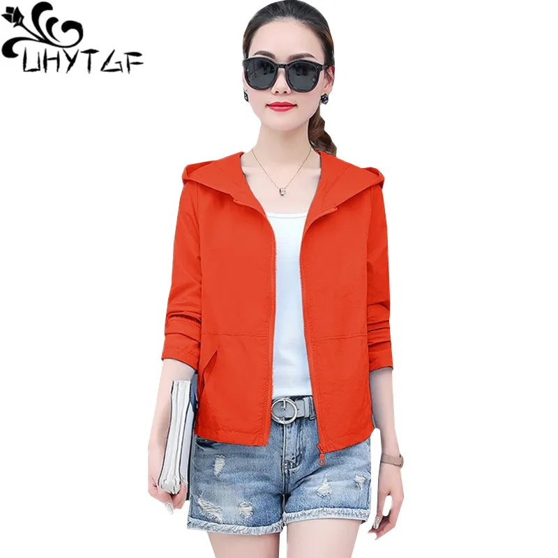 

Модная женская Солнцезащитная одежда UHYTGF с капюшоном, Свободный Топ, дышащее тонкое летнее пальто для студентов, 465