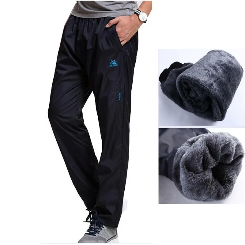Новые Зимние флисовые плотные мужские брюки тяжелые на молнии теплые прямые