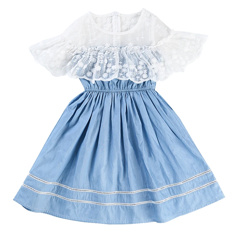 Baby Girl Dress For Girls Cotton Blue Party Birthday Costume Princess Shool Summer Lace Clothes Children Kids 6 7 years Dresses | Детская