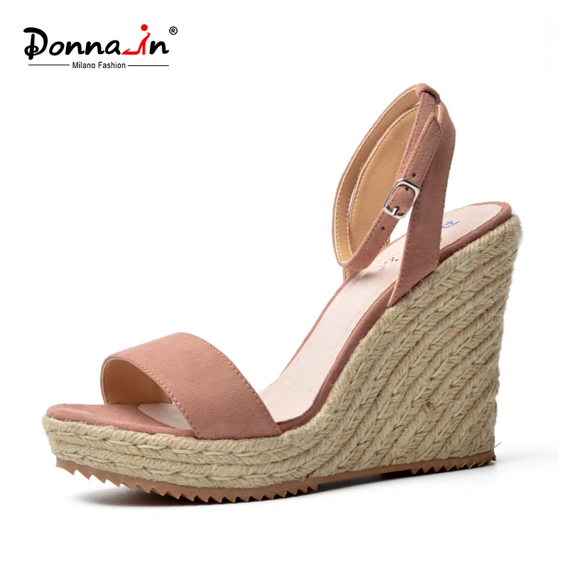 Donna-in/; Летние босоножки на платформе; женская обувь на танкетке из натуральной кожи на высоком каблуке; женская обувь с открытым носком; брендовая модная обувь; цвет черный, розовый, синий
