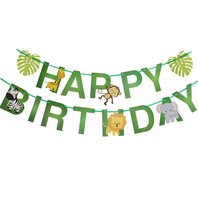 

1set Jungle Safari Animal Paper Banner Kids Party Decorations Zoo Animals Happy Birthday Bunting Garland Birthday Party Decor