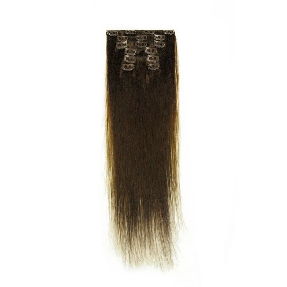 2014 new fashion color high quality 100% human virgin clip in hair extension 28 inch 7pcs 120g straight free shipping |