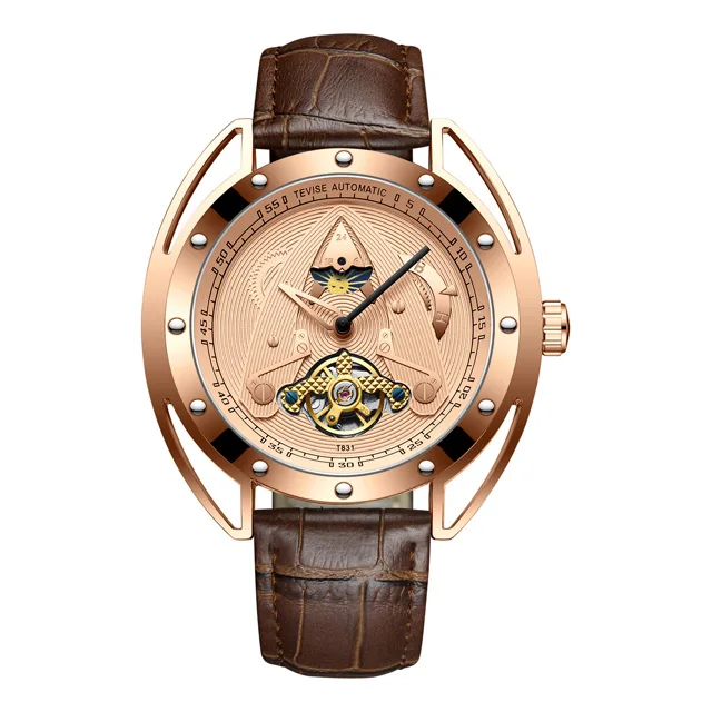 BN GLD GLD Мужские автоматические механические часы TEVISE Роскошные спортивные Moon phase Tourbillon модные повседневные кожаные новые часы Relogio Masculino - Цвет: BN GLD GLD