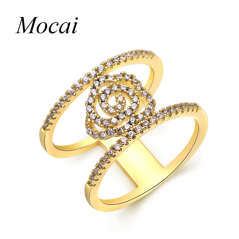 Mochai New Brand Design Gold AAA Cubic Zirconia Pave Setting Hollow Camellia Rings For Women bijoux femme ZK30 | Украшения и