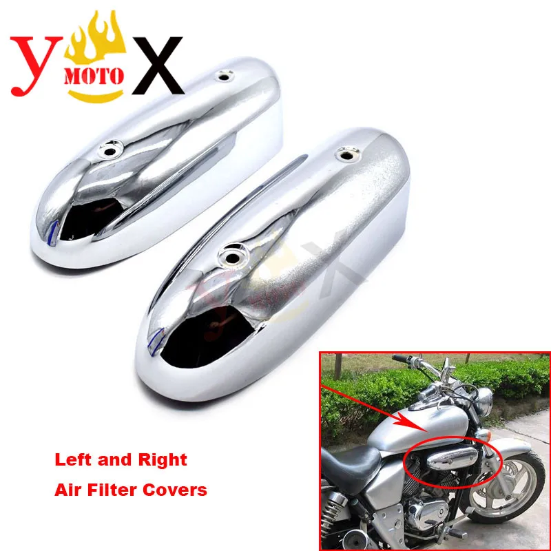 Left & Right  Motorcycle Air Filter Cover Air Cleaner Cap Housing Protector Shell Chrome For Honda Magna 250 VT250C VF250 95-97