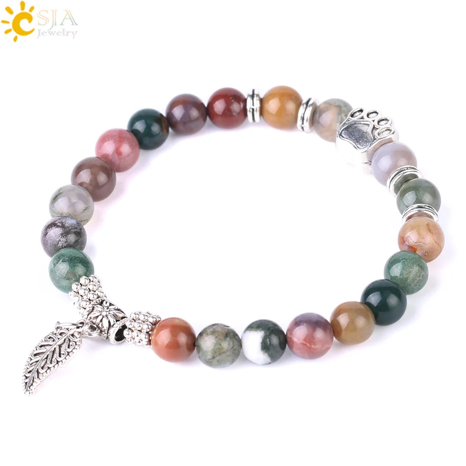 Браслет CSJA из натурального камня с бусинами мала обсидиан индийский оникс