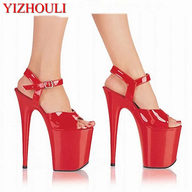 Sexy ankle strap with comfortable thick heels sandals, banquet with 20cm thin heels high, pole dancing shoes