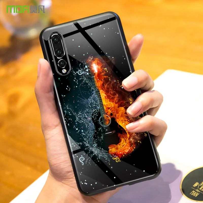 Для huawei P20 pro чехол Mofi закаленное стекло для p20 жесткий Бабочка Лось цветок гитара