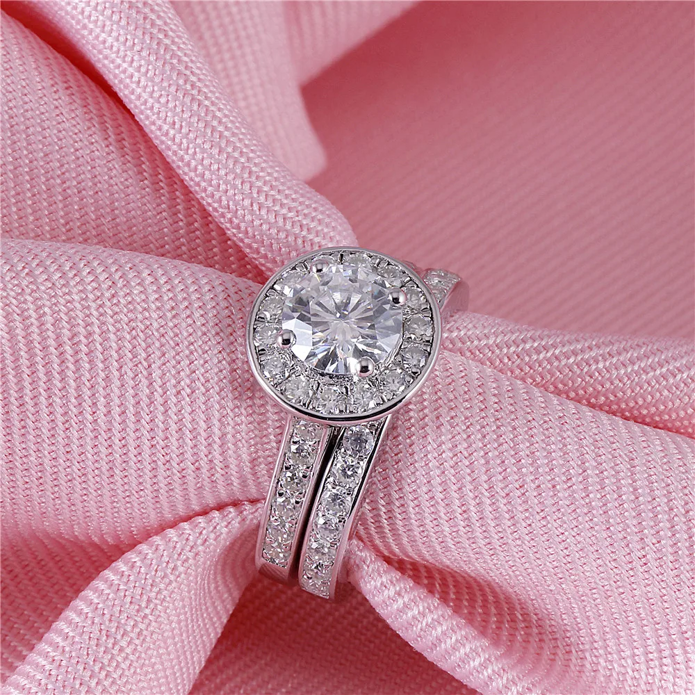 DovEggs Стерлинговое Серебро 925 пробы центр 1ct 6 5 мм H цвет Moissanite Halo набор свадебных