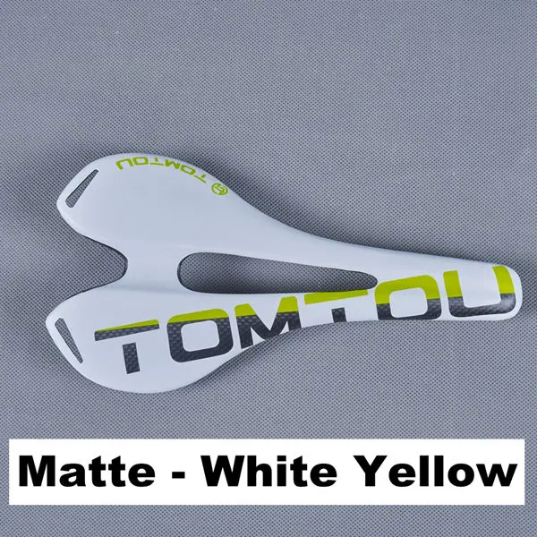 Matte White Yellow TOMTOU Велосипедное углеродное седло горное велосипедное седло шоссейное Велосипедное Сиденье углеродное 3 к белый матовый блесек для губ 270x143 мм для мужчин - Цвет: Matte White Yellow