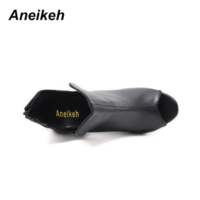Aneikeh/Новые дизайнерские женские ботинки Челси черные туфли на тонком высоком