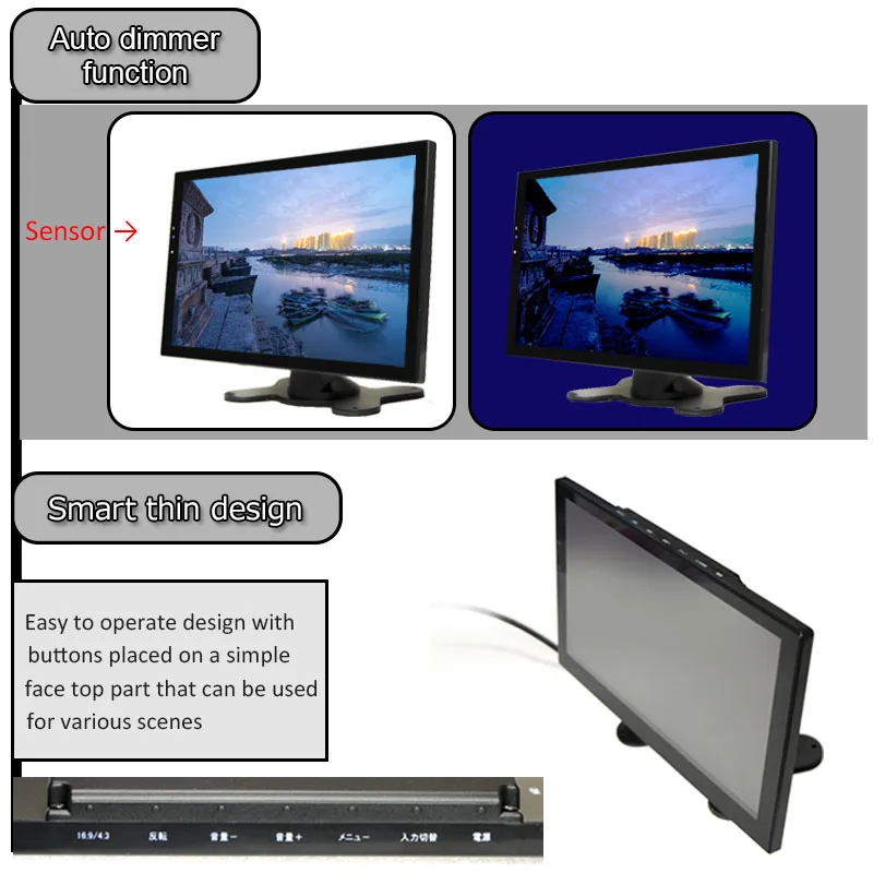 Wowauto 9 дюймов автомобиля Дисплей Встроенный динамик HDMI USB для ПК ТВ смартфон тире