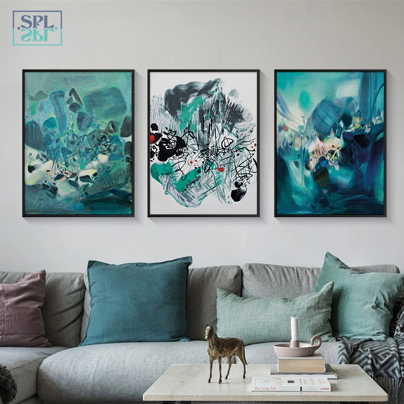 

SPLSPL Decor Abstract Line Art Canvas Painting Green Luxury Geometry Posters and Prints Nordic Wall Art Picture for Home Decor