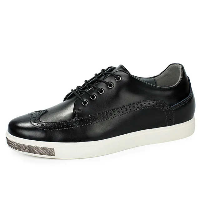 Black Leather Shoes Merkmak/Повседневная кожаная мужская обувь дизайн увеличивающий рост 6 см на шнуровке комфортные классические туфли Мужская официальная мягкая обувь на плоской подошве - Цвет: Black Leather Shoes