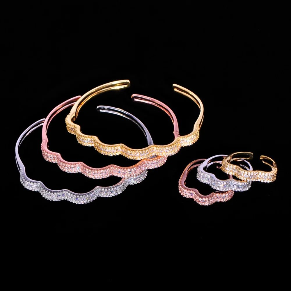 Blucome новый модный набор колец триколор браслет Блестящий AAA кубический циркон для