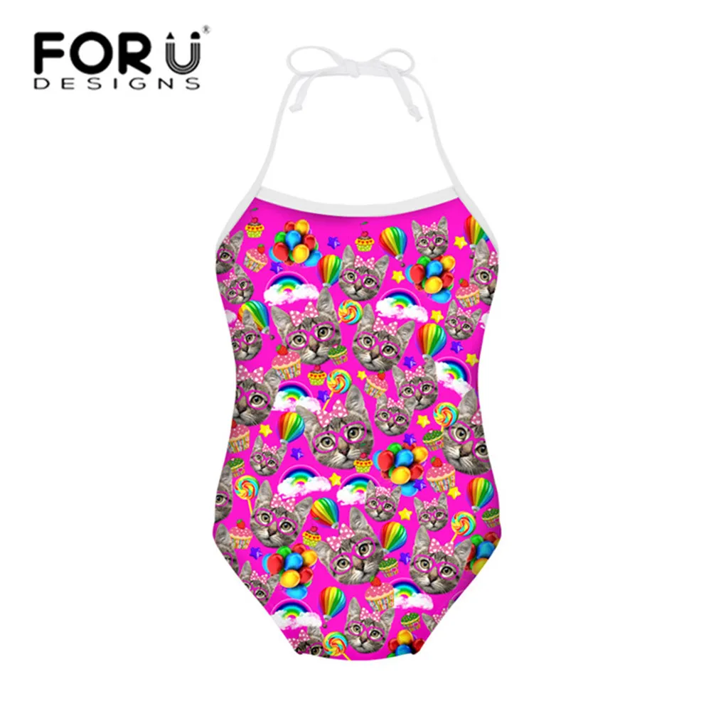 C0366BS FORUDESIGNS/Детские купальники, пляжная одежда Одна деталь симпатичная детская одежда с изображением котенка, купальный костюм для девочек, купальный костюм бикини для плавания, одежда для плавания - Цвет: C0366BS