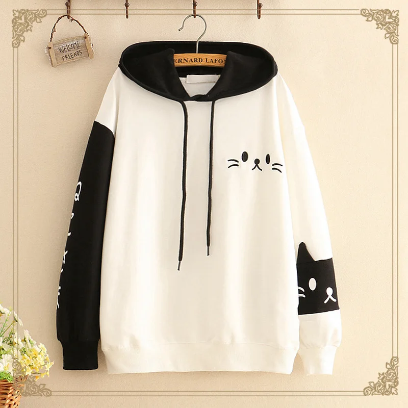 WXCTEAM Kawaii Harajuku маленький кот котенок печатных толстовки для женщин теплый флис