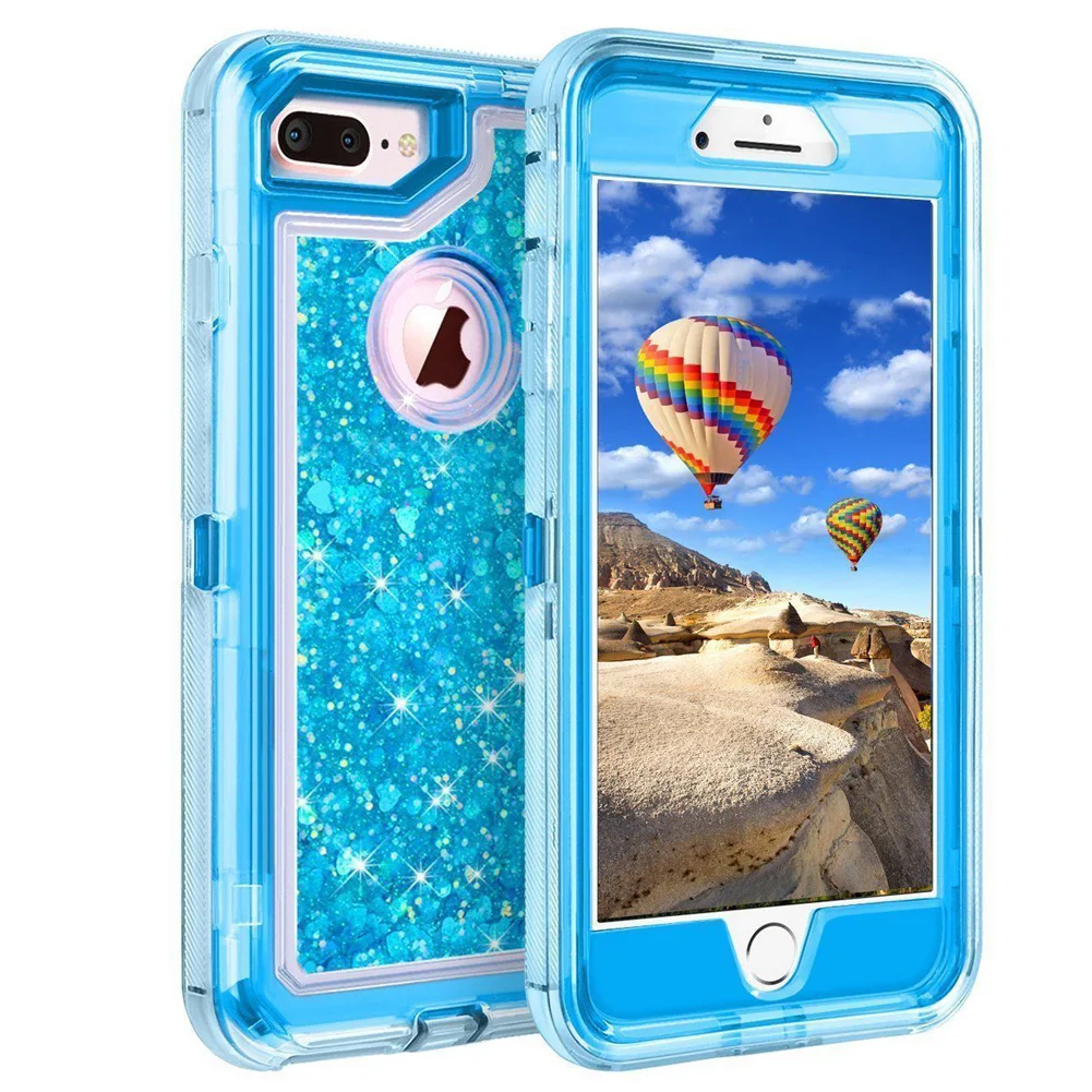 MAYROUND Гибридный 3D блеск Броня чехол для iphone 8 Plus X десять динамический песок ударопрочный телефон чехлы для 6 S 7 Plus - Цвет: Blue