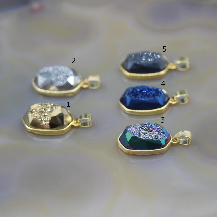 5 шт./лот граненая плита Nugget кулоны мистический титановый кулон agates Druzy Geode золото