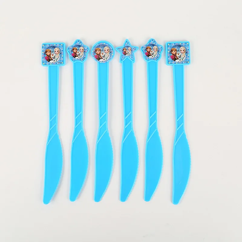 Knife 6pcs Вечерние украшения принцессы Эльзы и Анны для вечеринки в честь Дня Рождения; Детский комплект Эльзы для дня рождения; праздничные принадлежности для дня рождения - Цвет: Knife 6pcs