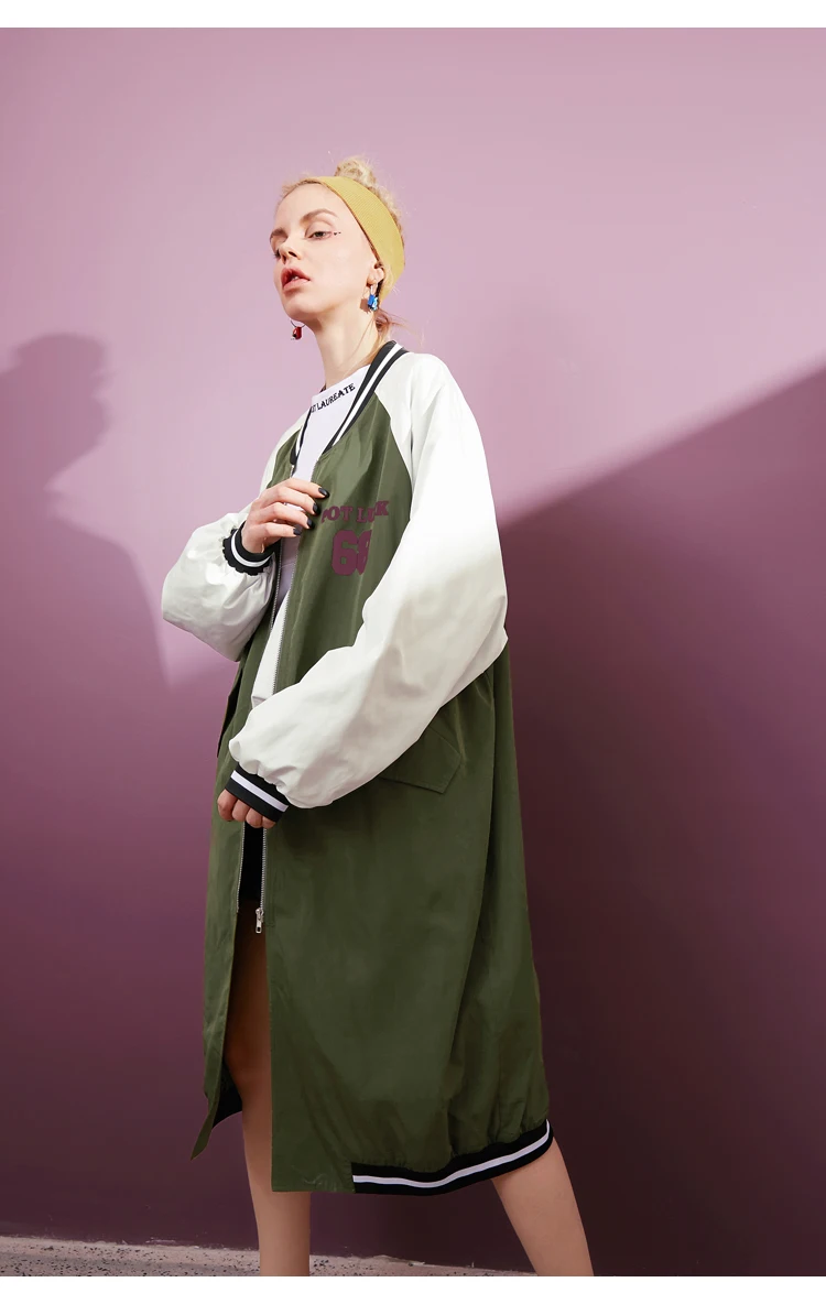 ELFSACK с принтом в виде цифр, Harajuku, женские бейсбольные Длинные куртки, женская верхняя одежда, свободные, негабаритные, прямые, на молнии, стиль летного костюма