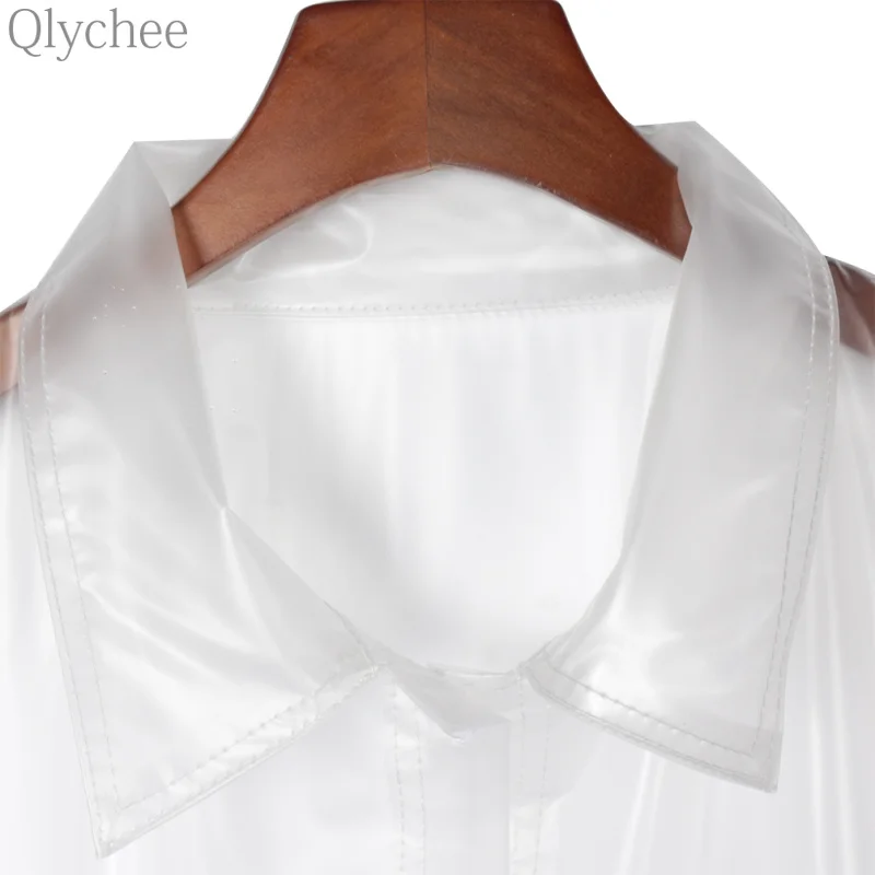 Qlychee однотонная Прозрачная ПВХ блузка короткий рукав кнопка отложной воротник