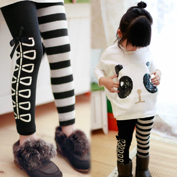 [Bosudhsou.] #D-1 Girls Classical Zebra Bow Skinny Pants Casual Kids Black White Stripes Trousers Children Clothing Design 3-7Y | Детская