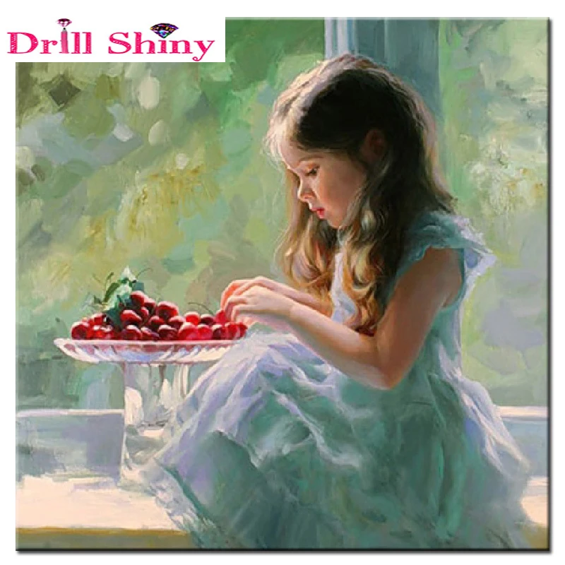 Алмазная мозаика 5D сделай сам картина Девочка вишня фрукты стразы подарок для