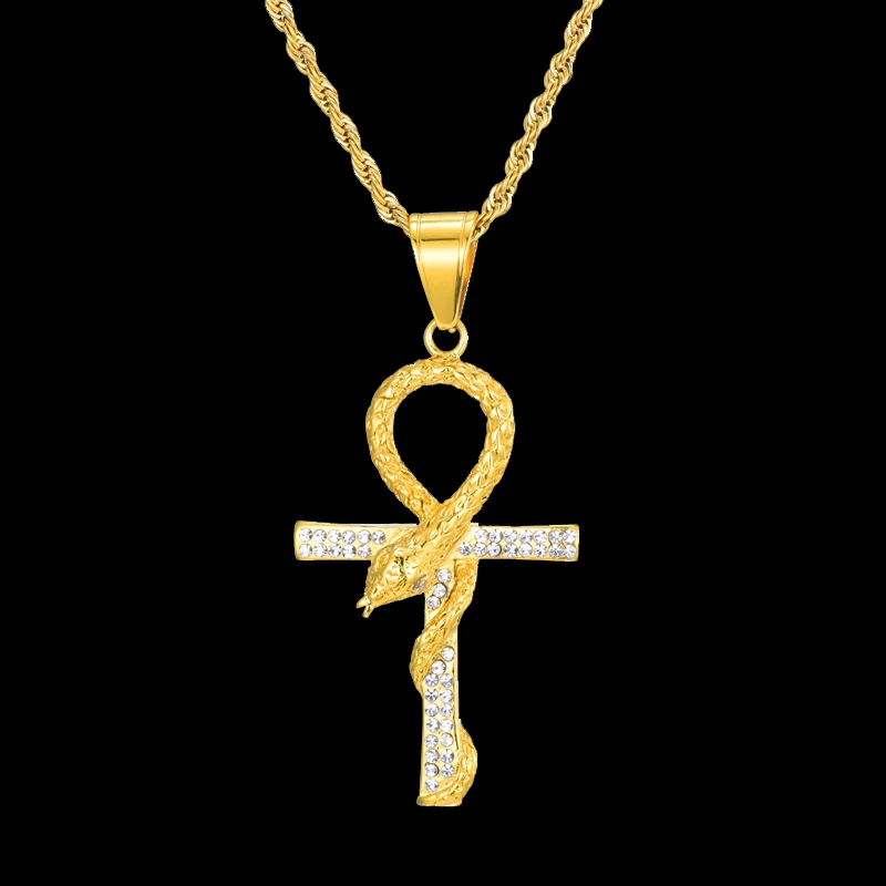 Хип-хоп крест змея со стразами Iced Out Bling ожерелья и подвески для мужчин ключ жизни