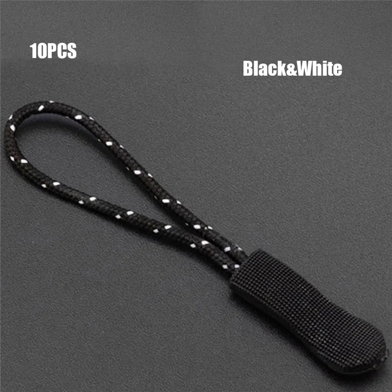 black white 10 шт. дорожная сумка чемодан палатка рюкзак на молнии тяга Съемник Конец подходит веревочный тег фиксатор на молнии шнур Tab сменный зажим сломанная пряжка - Цвет: black white
