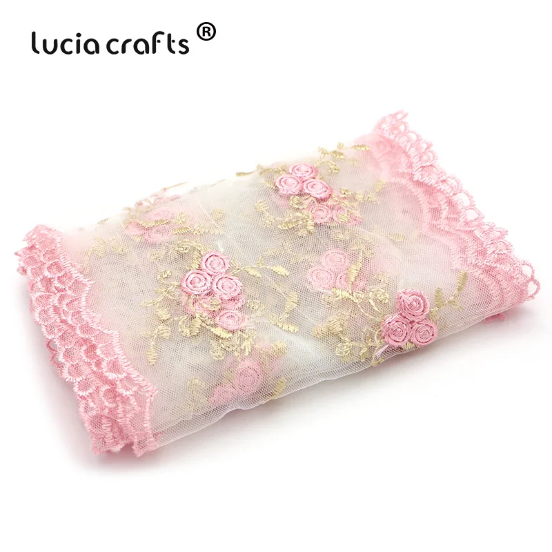Lucia crafts 1 года/3 года/5 ярдов 14 см розовый цветок вышитая Сетка кружевная ткань