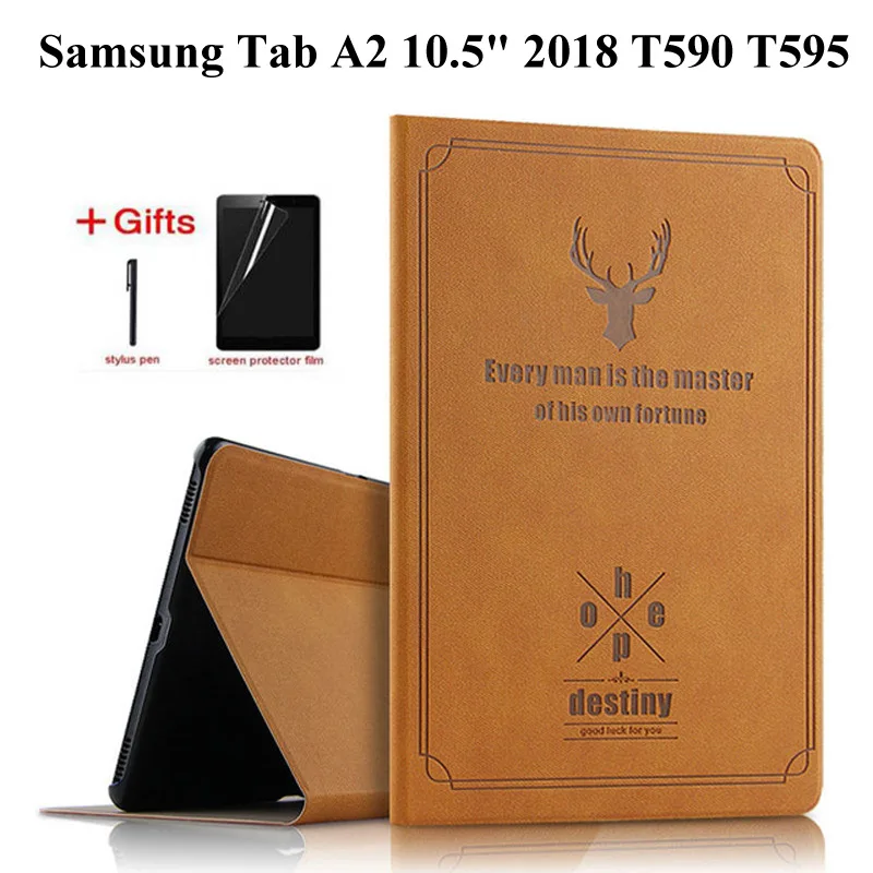 

Deer Retro PU Leather case For Samsung Galaxy Tab A A2 10.5 Cover For Samsung Tab A SM-T590 SM-T595 SM-T597 10.5 case +film+pen
