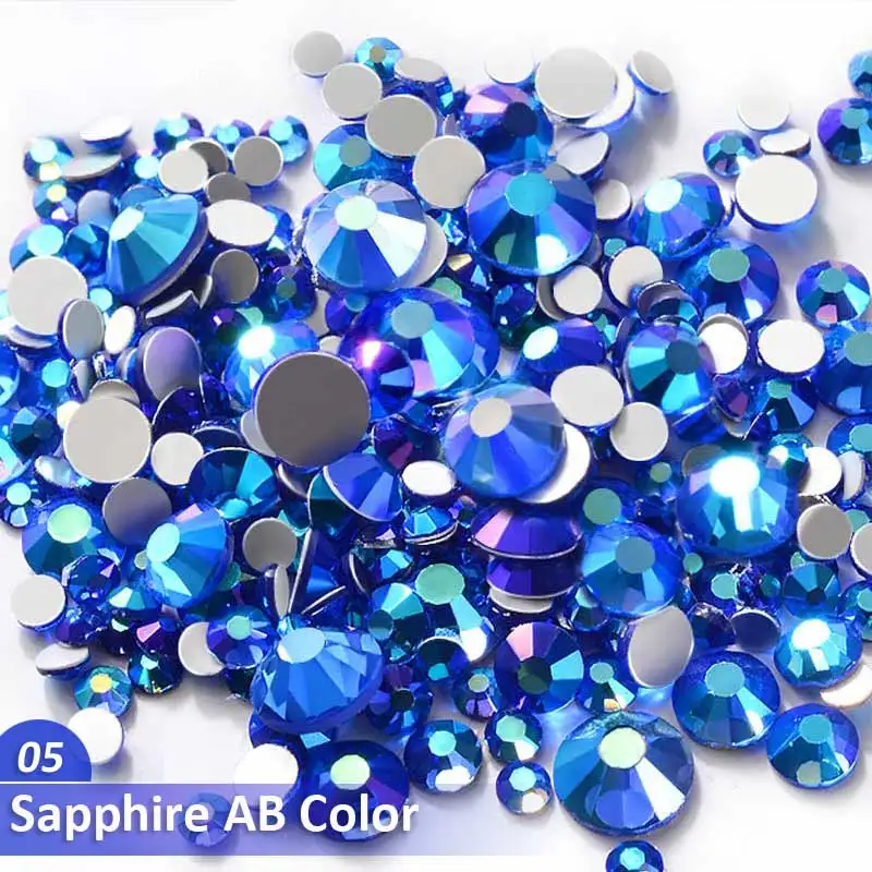 05 Sapphire AB Color Разноцветные хрустальные стразы для дизайна ногтей разных размеров, не исправляемые стеклянные камни с плоской задней стороной, 3d блестящие украшения, драгоценные камни для рукоделия ногтей - Цвет: 05 Sapphire AB Color