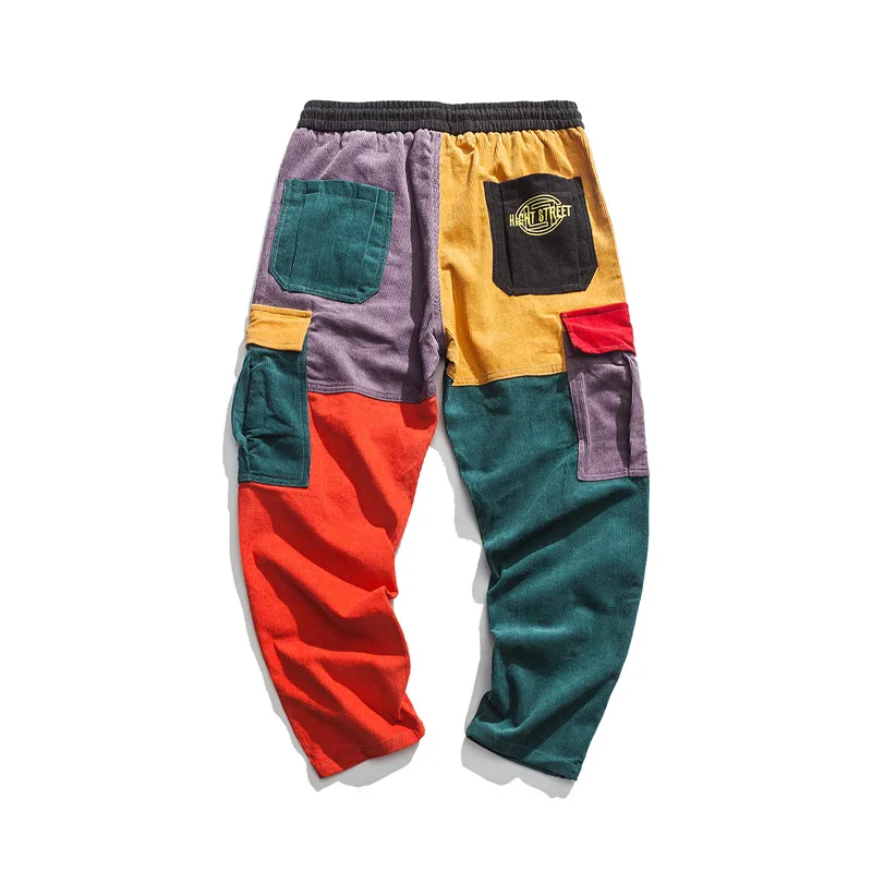 Men Corduroy Patchwork Pockets Cargo Pants 2019 Harem Joggers Harajuku Sweatpants Hip Hop Streetwear Trousers | Мужская одежда