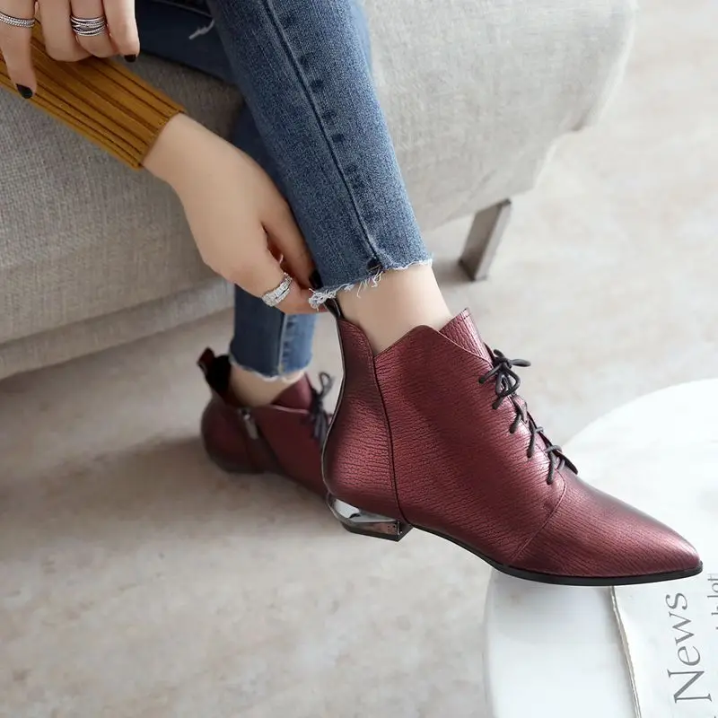 ODS Botas Mujer женские зимние ботильоны из натуральной кожи на плоской подошве женская