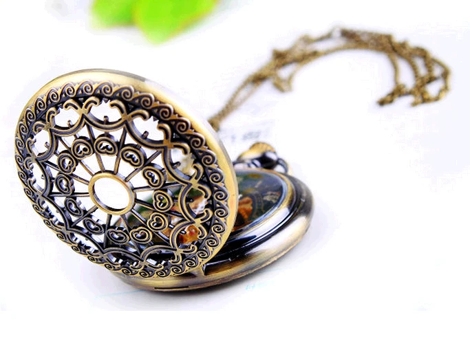

New Arrival Antique bronze Mechanical Pocket Watch For Women Girl ladies Alloy Skeleton Case Necklace Pendant Watch gift