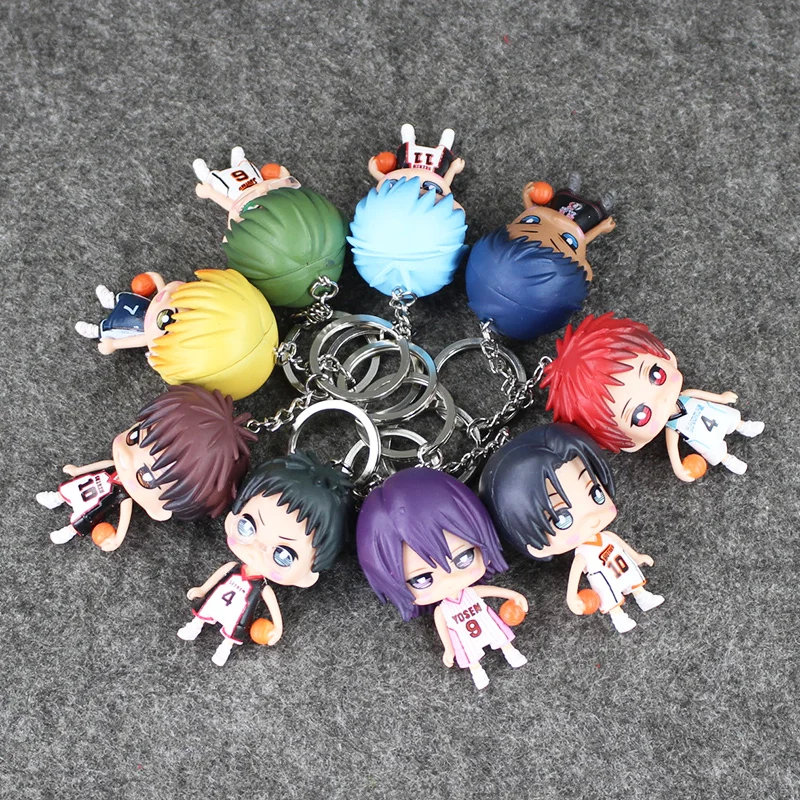 

New 9pcs/lot Kuroko no Basket Tetsuya Kuroko Keychain Basketball PVC Action Figure Phone Strap Pendant Toy