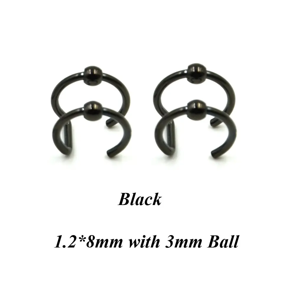 2 Black Ball 1 шт., двойные и тройные кольца из нержавеющей стали, серьги-манжеты, клипсы, серьги для ушной хрящ, не пирсинг, закрывающие кольца, поддельные, не пирсинг - Окраска металла: 2 Black Ball