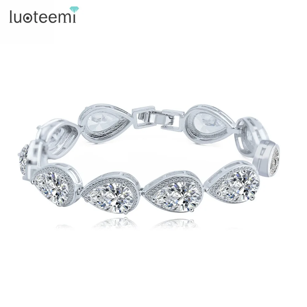 Luoteemi бренд роскошный браслет для Для женщин Большой Teardrop Ясно кубический циркон