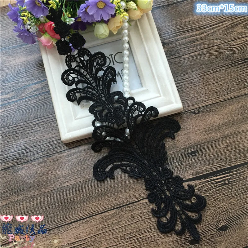 2 шт. цветы Вениз цвета слоновой кости Черная Кружевная аппликация швейная