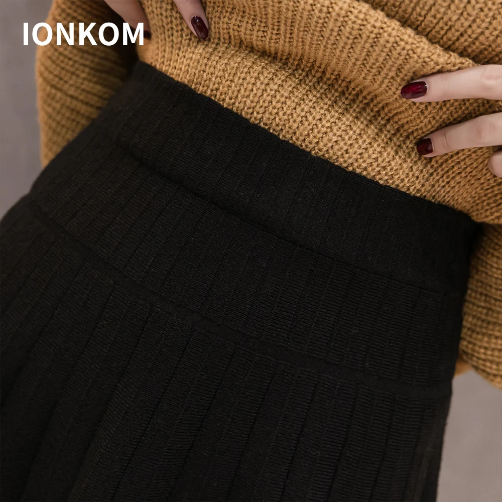 IONKOM Для женщин линия трикотажные мини-юбка эластичные Высокая Талия Fit and Flare длиной выше колена юбка женский Осень Highstreet короткая юбка