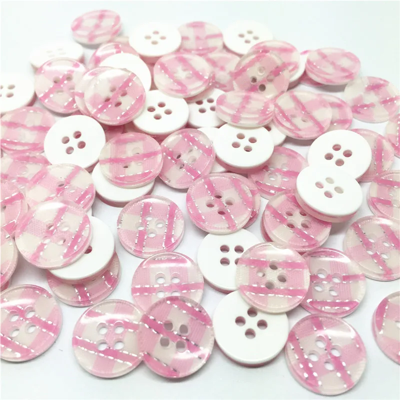100pcs 12mm Red/Pink/Lilac/Green Gingham Checks Acrylic Buttons Sewing Accessory Round 4 Holes Button Embellishment Crafts - купить по