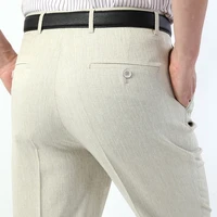 mens summer linen pants beige straight loose formal trousers men office essentials suit pants men size 40 42 44