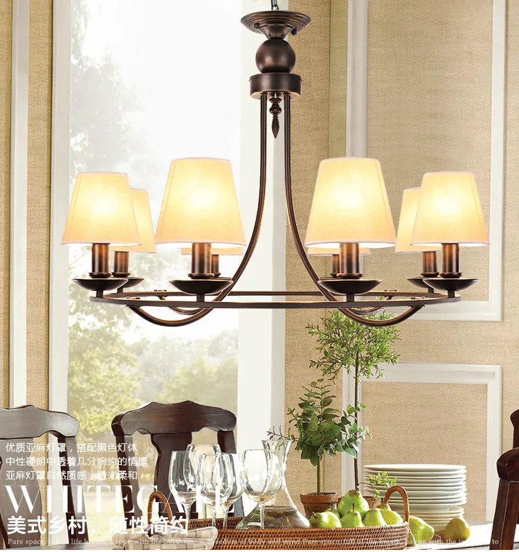 

American Suspension Lamp Retro Living Room Lamp Bedroom Dining Room Lamp Modern Chandeliers Cloth Light