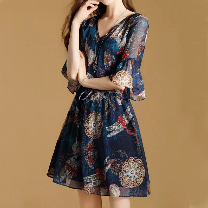 Для женщин платье элегантные большие размеры 2018 летнее sexy Цветочный Винтаж Труба