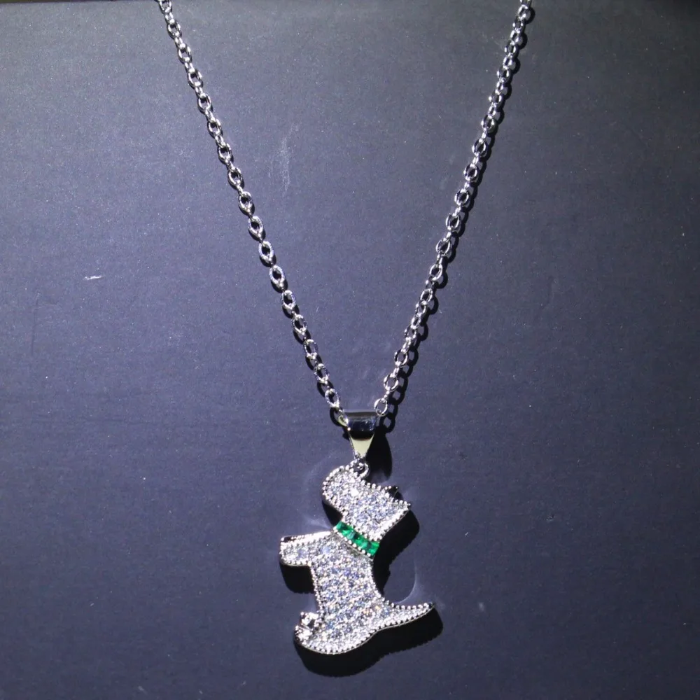 

Classical Brand New Luxury Jewelry 925 Sterling Silver Pave White&Green AAA Cubic Zirconia Dog Pendant Chain Women Necklace Gift