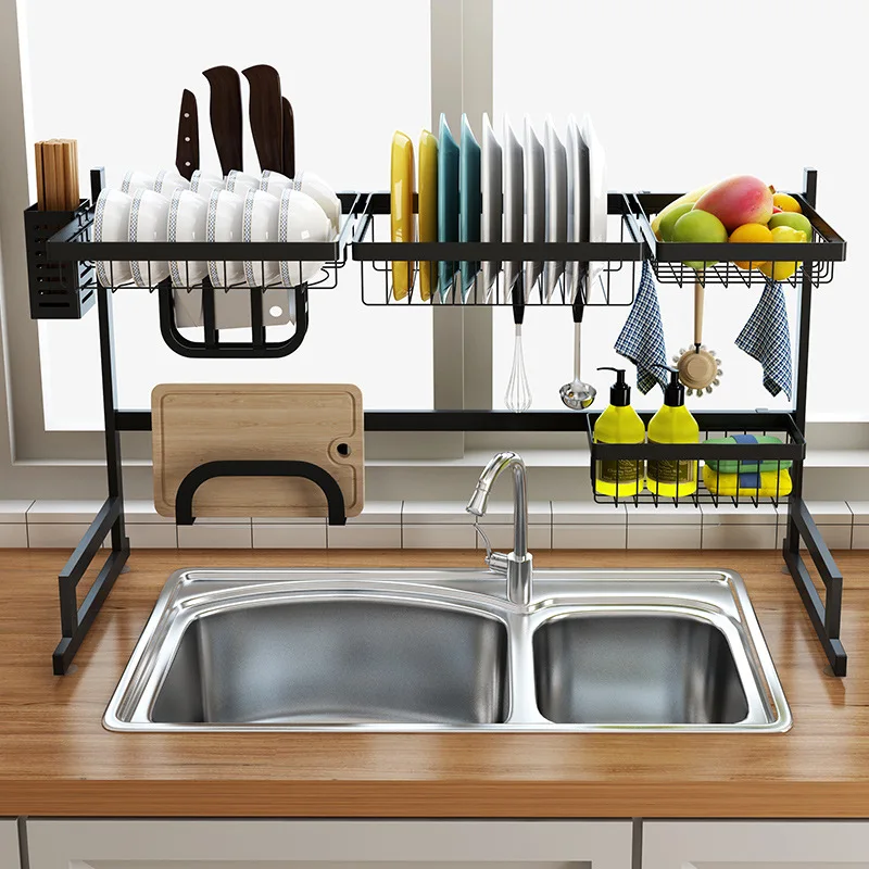 

Stainless Steel Kitchen Dish Rack U Shape Sink Drain Rack Two layers Kitchen Shelf Kitchen Supplies Storage Holder 65/85cm