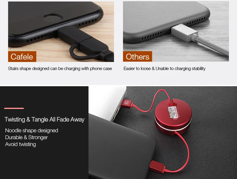 Cafele выдвижной портативный 2 в 1 USB кабель для iPhone XS Max 8 7 6 plus Micro USB кабель для зарядки USB кабель для iPhone 6 7 8 XS