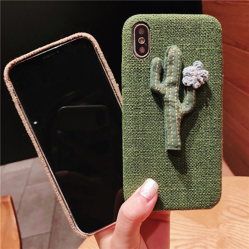 Soft Case For Iphone X Xs XR Max Anti-slip Cute Cactus fabric Canvas Plush Cover 6 6S 7 8 Plus Shell |