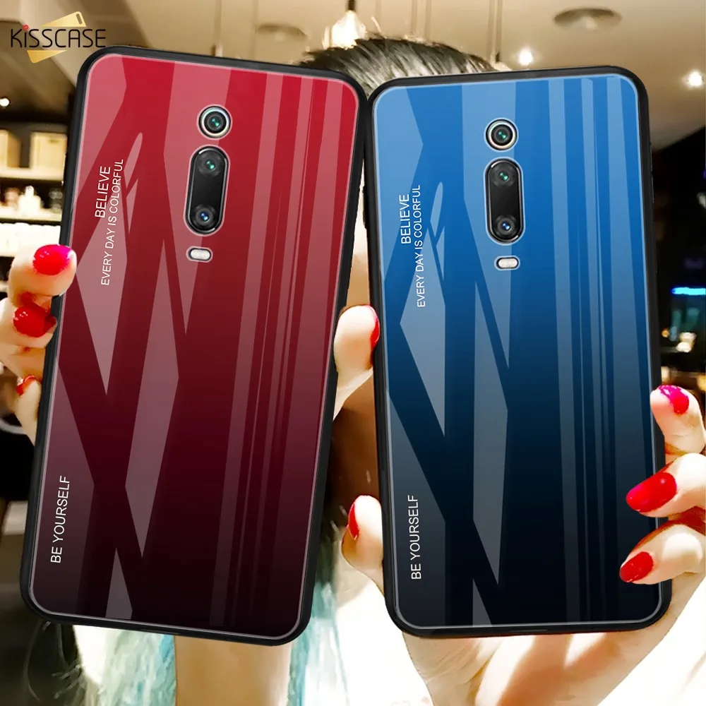 KISSCASE градиентный чехол из закаленного стекла для Xiaomi Redmi K20 Pro Mi 9T 9 8 SE A1 A2 Lite Note 7 6 5